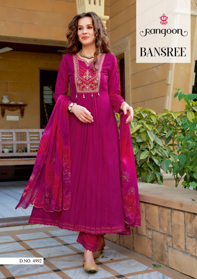 Bansree By Rangoon Long Silk Embroidery Kurtis With Bottom Dupatta Wholesalers In Delhi